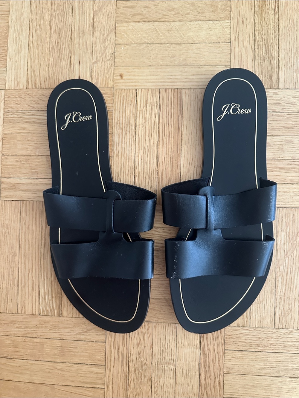 J. Crew Black Double-Strap Slide Sandals